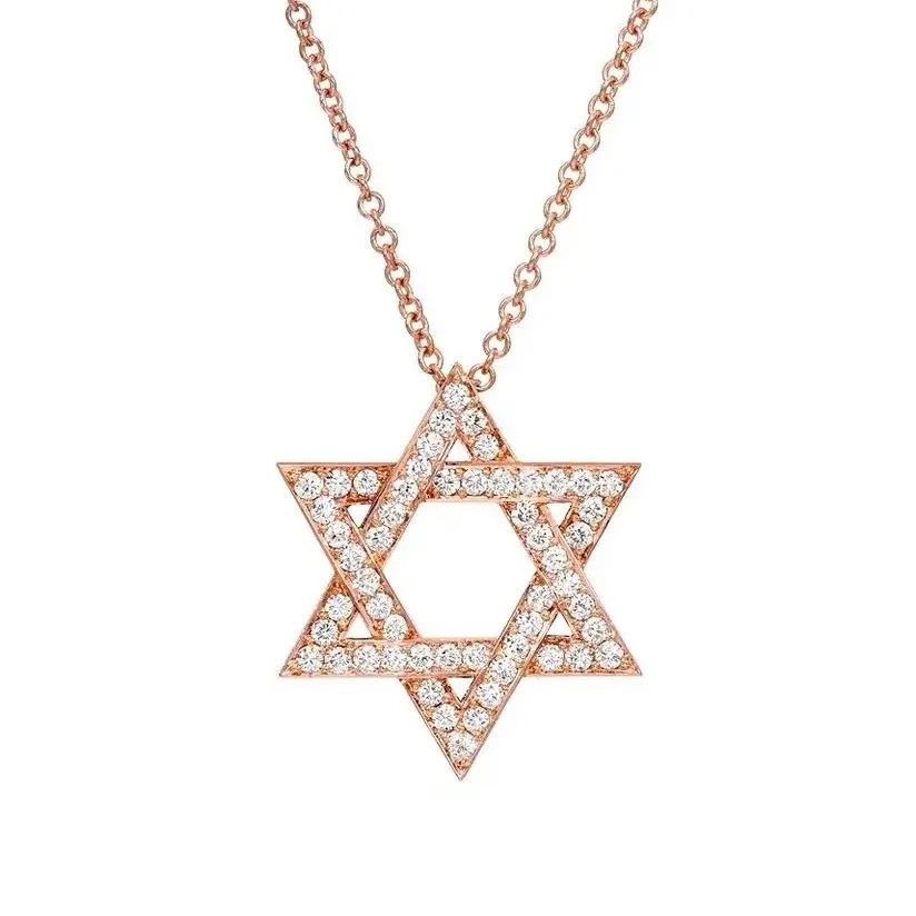 Elegant 18K Rose Gold Plated David Star CZ Pendant Necklace