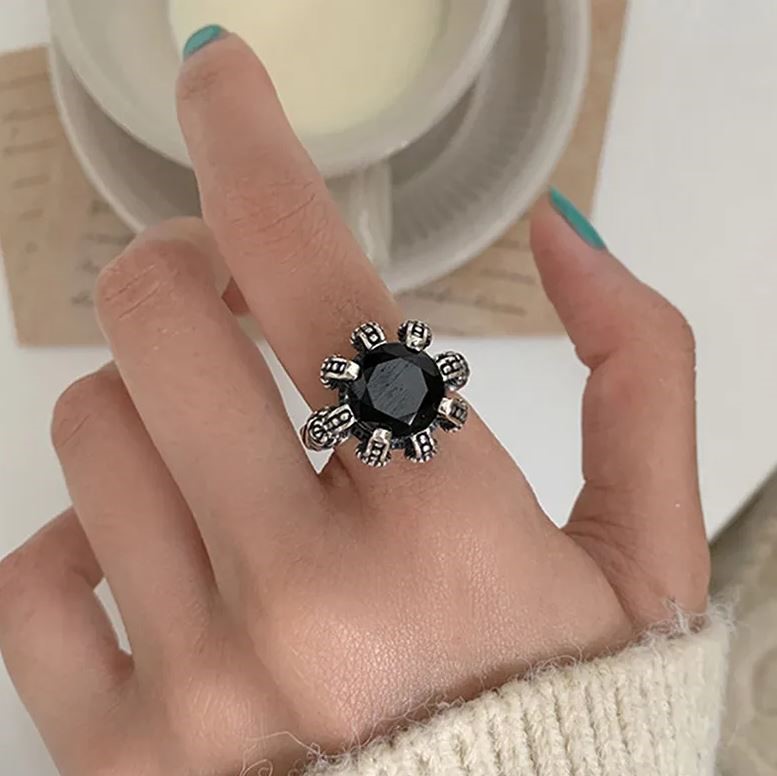 Elegant 18K Yellow Gold plated Simulated Black Diamond Rings Adjustable.