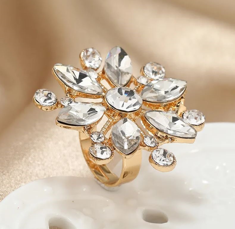 Elegant 18K Yellow Gold plated Flower & White CZ Ring Adjustable