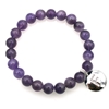Natural Round Amethyst & Personalized Letter 'F'   with CZ Jewelry Bracelet