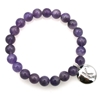 Natural Round Amethyst & Personalized Letter 'K'   with CZ Jewelry Bracelet