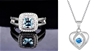 Set 925 Sterling Silver Ring and Necklace with Blue Simulated Diamonds