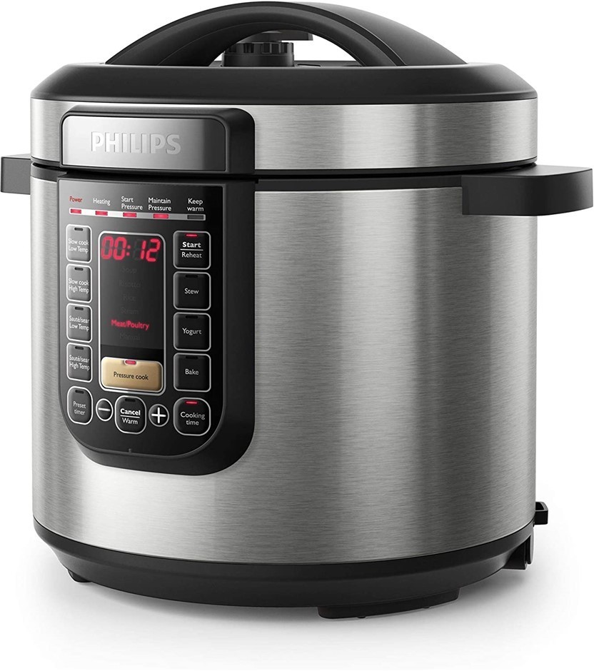 PHILIPS 6L Viva  All-in-One Pressure/ Slow Cooker, 1300W. Color: Silver, Mo