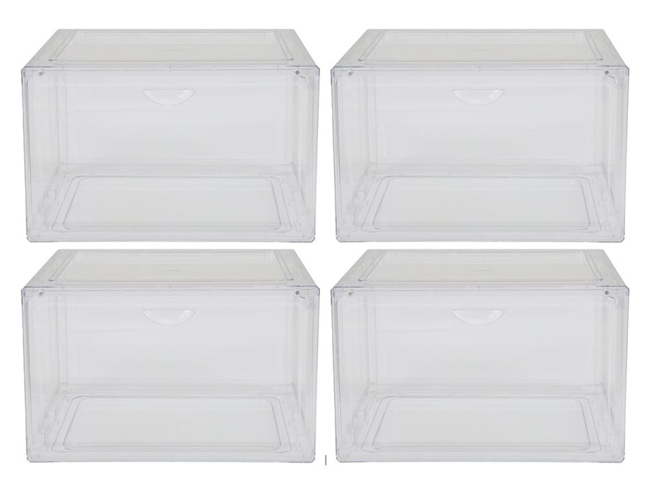 STACKABLE Shoebox And Organiser, Fully Transparent. 4-Pack. NB: 3 Pieces on