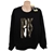 DKNY Women's Sequin Logo Fleece Sweatshirt, Size XL, 60% Cotton, Black/Gold