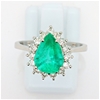 14 K White Gold,  2.35 Ct Natural Emerald & Diamond Ring