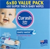 2 x CURASH Water Baby Wipes, 6 x 80 Pack. NB: One damaged box.