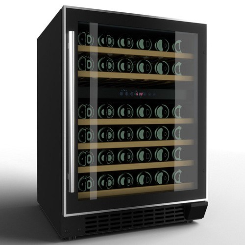 VinoVault B145D Black Underbench Dual Zone Wine Fridge 46 Bottle