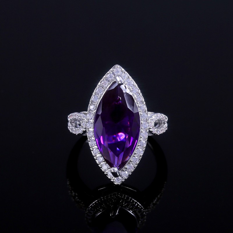 Elegant 18K White Gold Simulated Diamond and Amethyst plated Ring Size 9