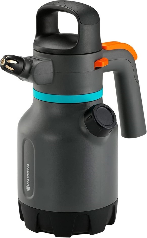 GARDENA Pressure Sprayer, 1.25L, Black/Grey/Orange/ Turquoise. NB: Not in o