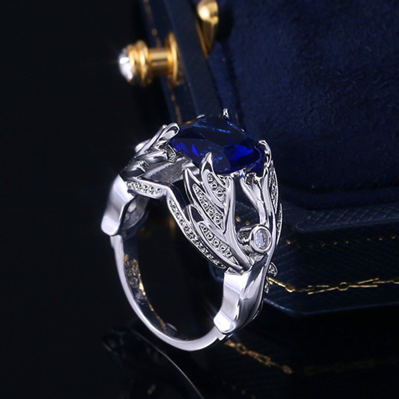 Elegant 18K White Gold plated Simulated Diamond and Sapphire Ring Size 7