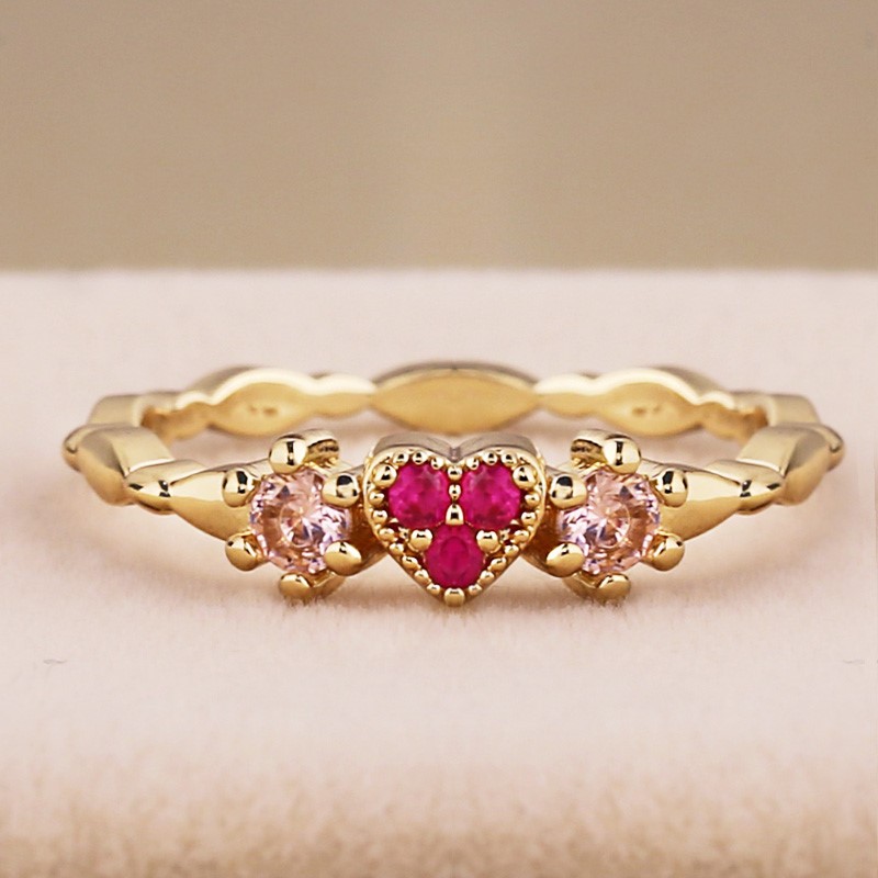 Elegant 18K Yelllow Gold plated Simulated Diamond and Pink Cz Ring Size 7