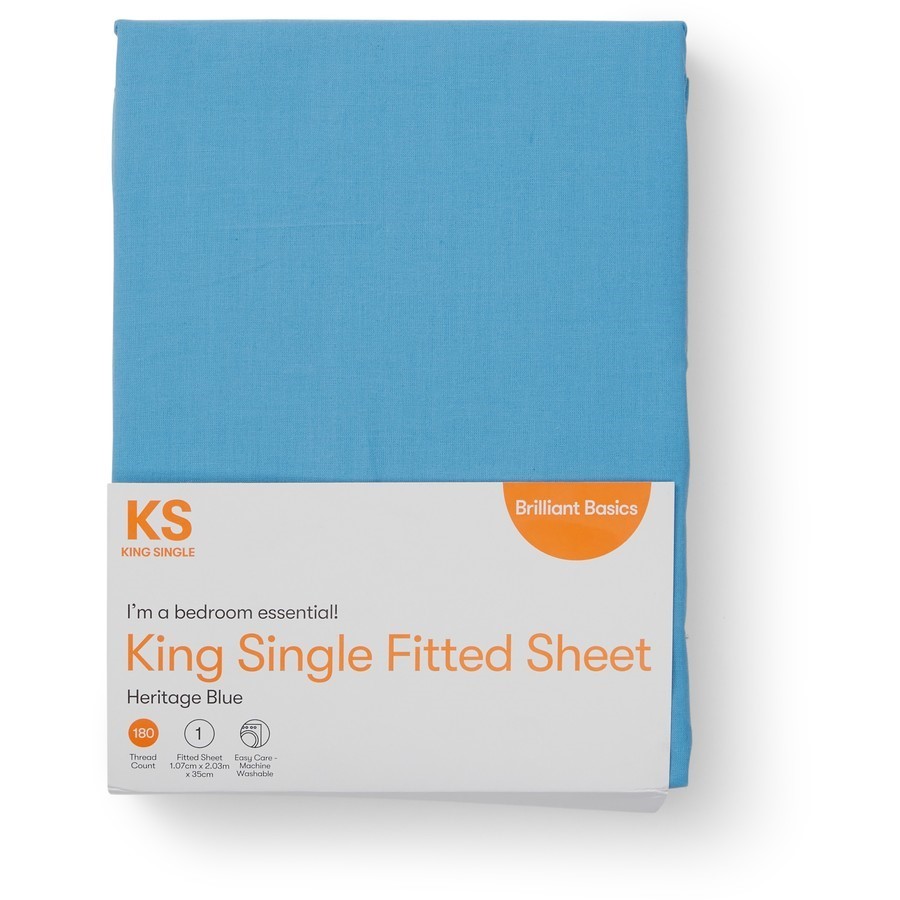 4 x BRILLIANT BASICS 180 Thread Count Fitted Sheet - Heritage Blue, Single.