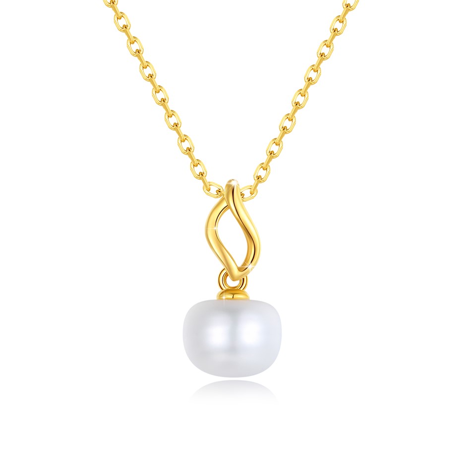 Solid 18K Yellow Gold Natural freshwater pearl 6*8mm pendan