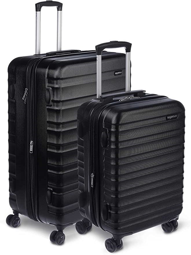 AMAZON BASICS Hardside Expandable Spinner Suitcase, Black, 2-piece (55cm, 7