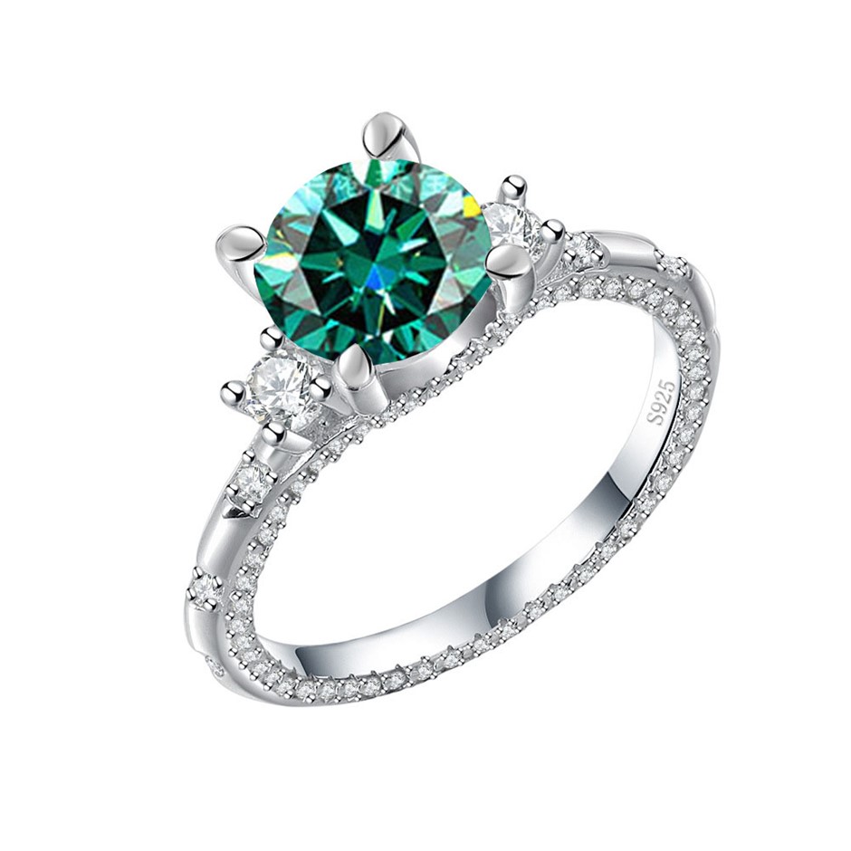 Real Gold Vermeil-GRA-certified 2.00-Carat VVS1 Green Moissanite Ring