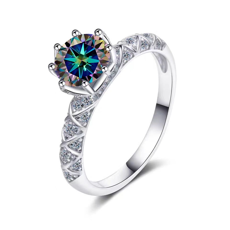 Real Gold Vermeil-GRA-certified 1.00-Carat VVS1 Blue-Green Moissanite Ring