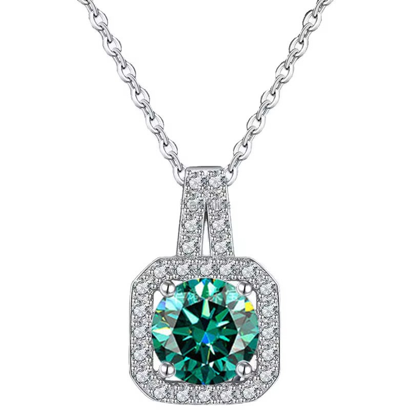 Real Gold Vermeil-GRA-certified 1.00 Carat VVS1 Green Moissanite Necklace