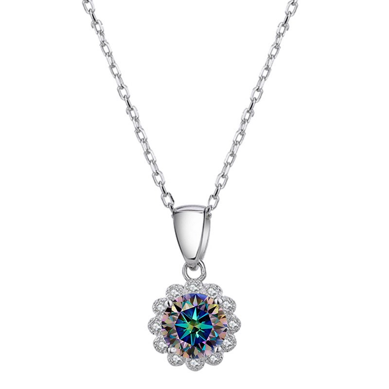 Real Gold Vermeil-GRA-certified 1.00ct VVS1 Blue-Green Moissanite Necklace