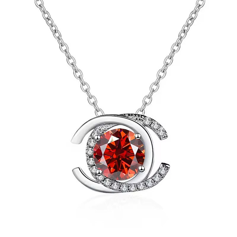 Real Gold Vermeil-GRA-certified 1.00 Carat VVS1 Red Moissanite Necklace