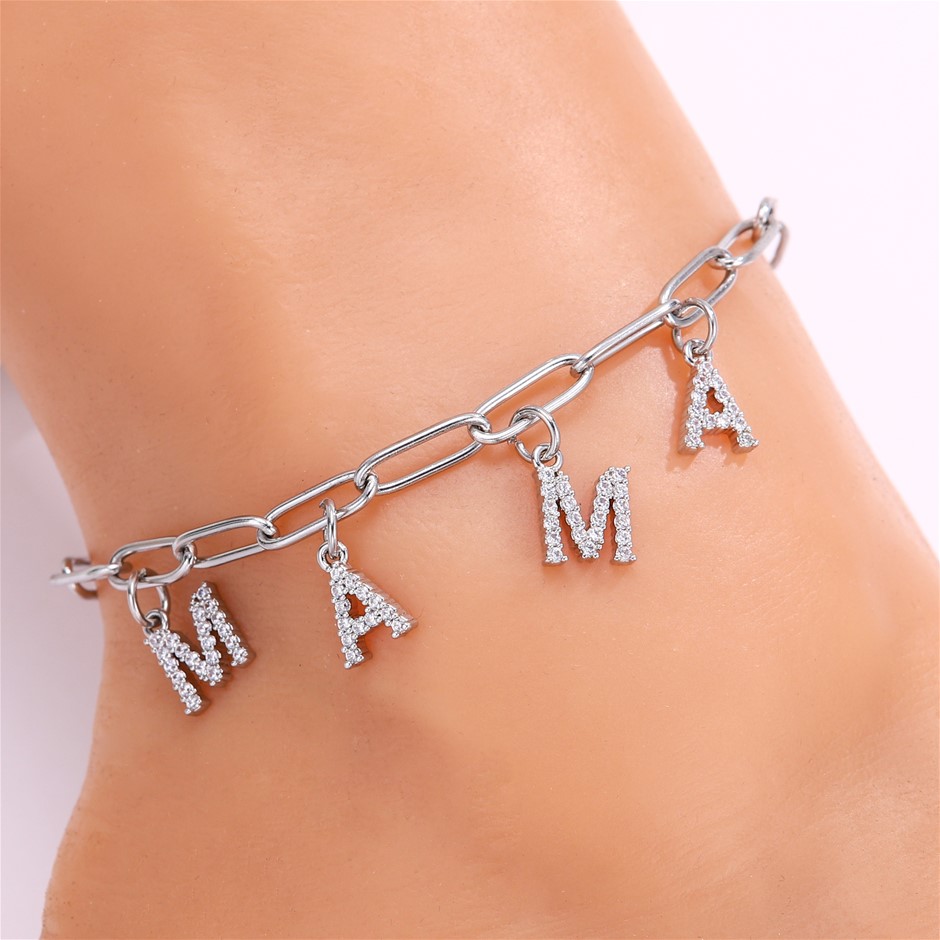 Elegant 18K White Gold plated Simulated Diamond Anklet