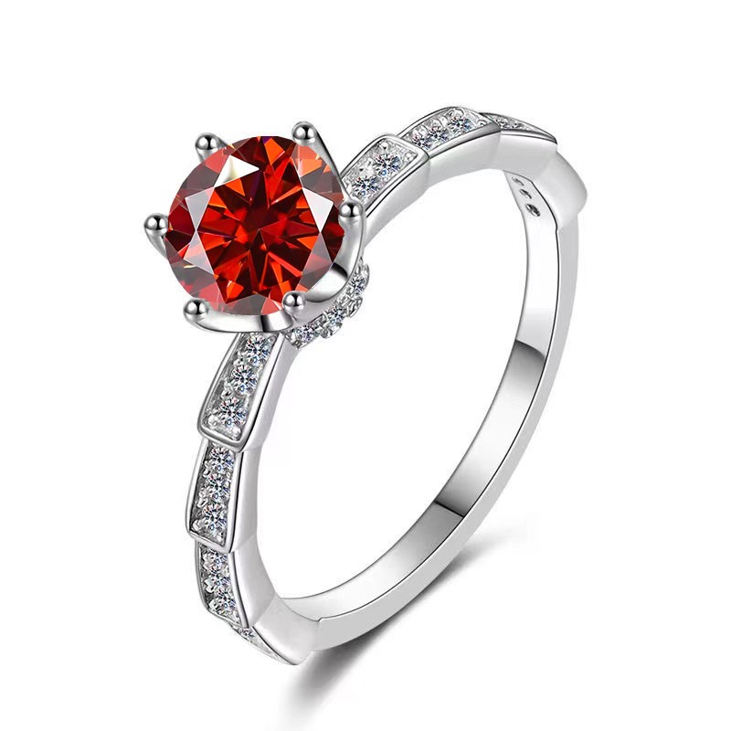 GRA-Certified 1.00-Carat Red Moissanite Ring Size 7