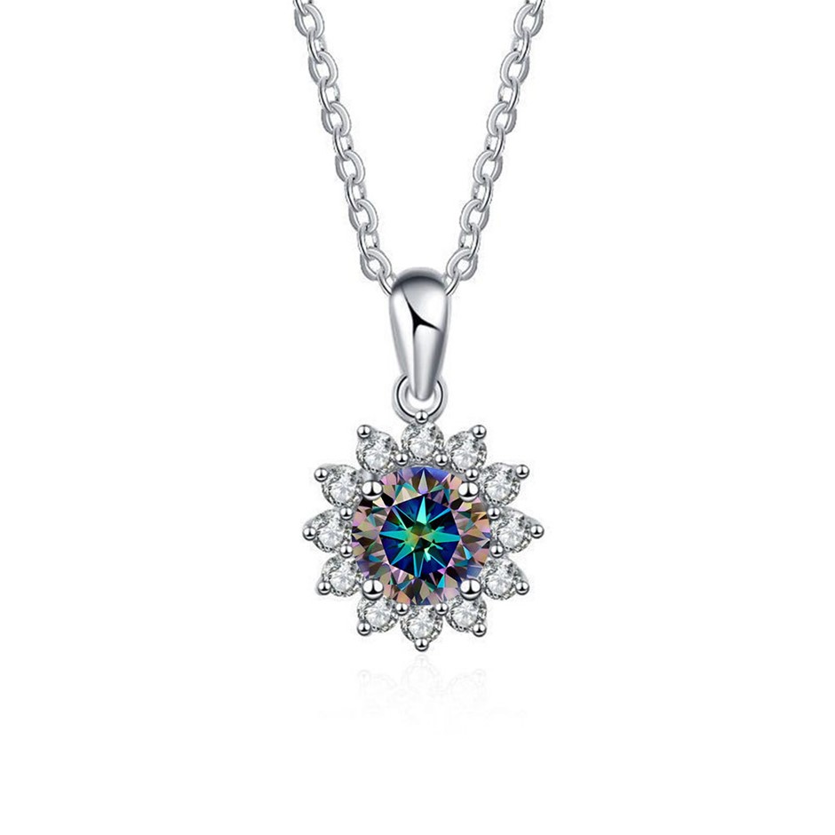 GRA-Certified 2.00-Carat Blue-Green(MultiColors) Moissanite Necklace