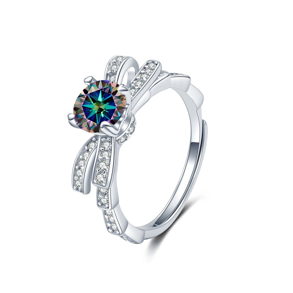 GRA-certified 1.00-Carat Blue-Green(MultiColors)  Moissanite Ring Size 7