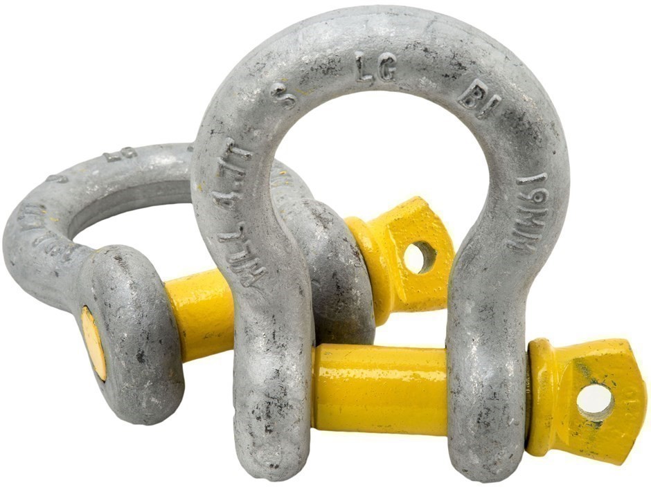 4 x Bow Shackles, WLL 4.7T, Screw Pin Type, Grade S. Yellow Pin.