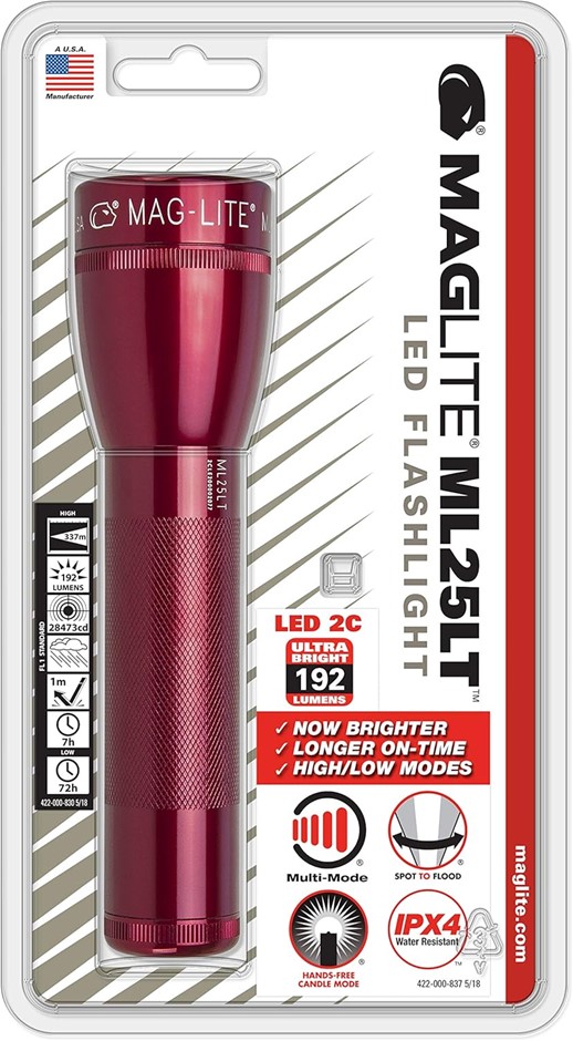 MAGLITE LED 2-Cell C Flashlight, Red, ML25LT-S2036.