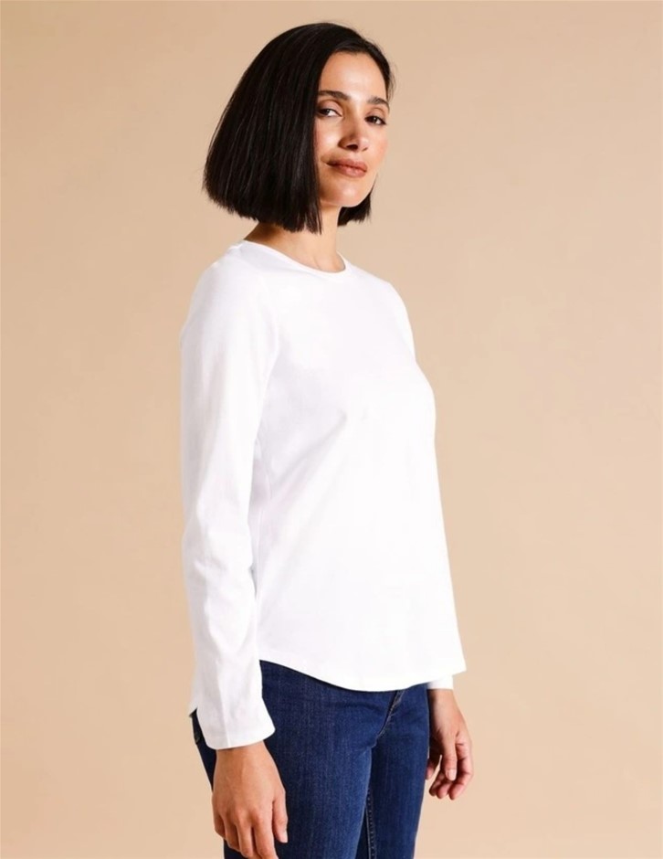 REGATTA Petites Organic Cotton Wardrobe Staple Long Sleeve Tee, Size 16, Wh