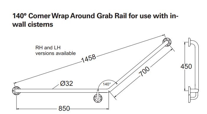 140 degree corner grab rail. Right Hand