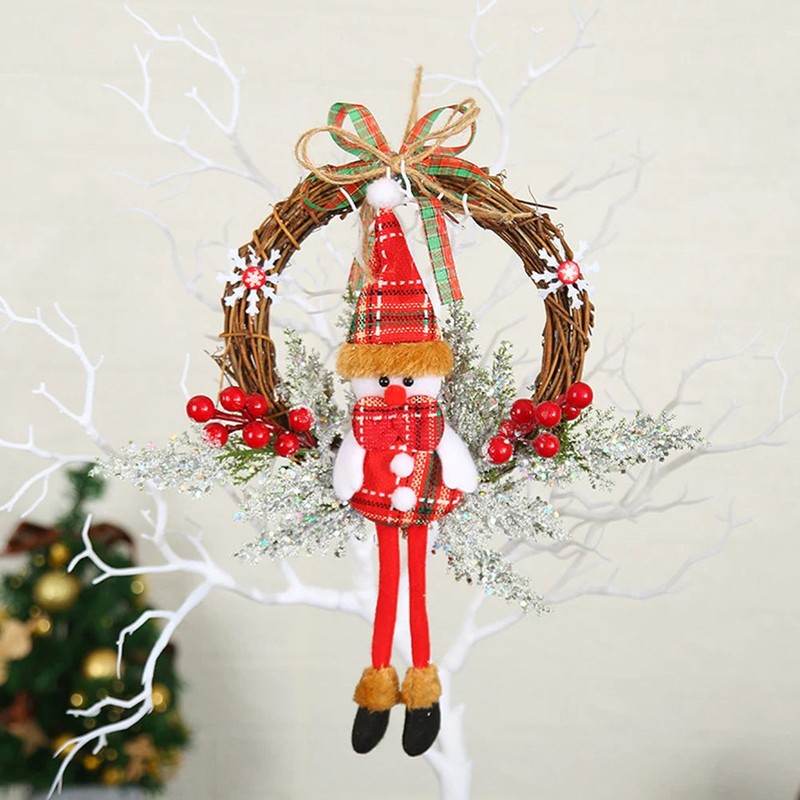 Christmas Wreath with Snowman Berry Garland