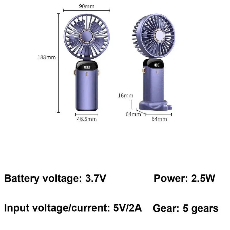 Foldable Handheld Mini Fan with Phone Stand (Blue)