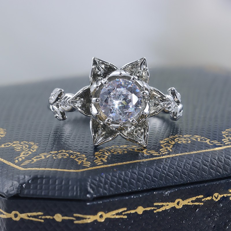 Elegant 18K Triple White Gold plated Lab Simulated Diamond Ring Size 7