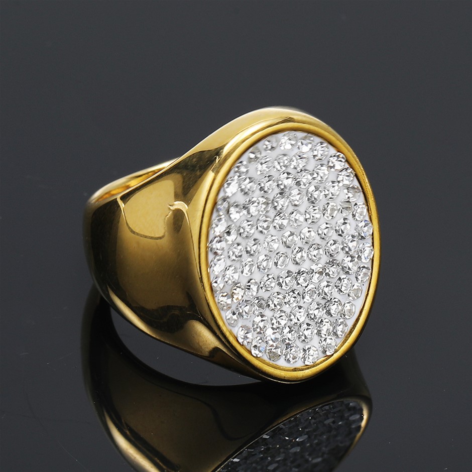 18k Yellow Triple Gold Plated Simulated Diamond Ring Size 10