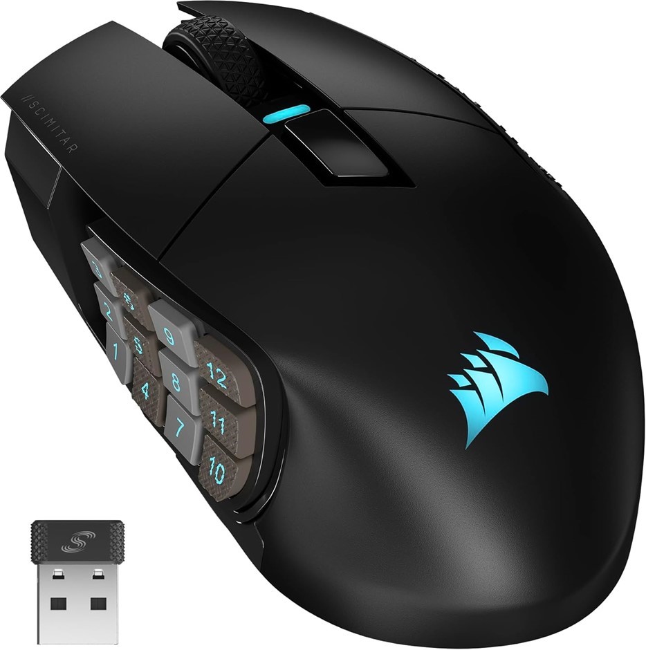 CORSAIR SCIMITAR ELITE RGB WIRELESS MMO Gaming Mouse - 26,000 DPI - 16 Prog