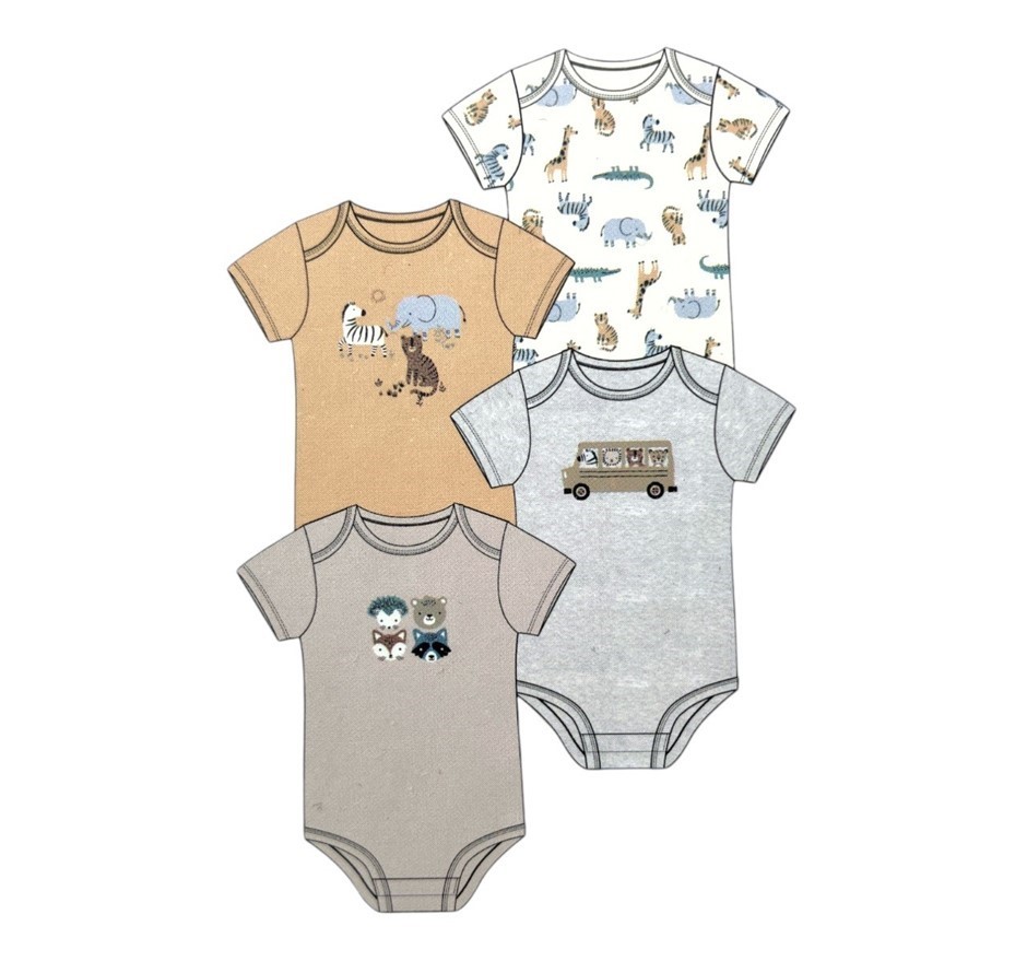 4-Pack PEKKLE Bodysuits, Size 18M, Organically Grown Cotton, Safari. Buyer