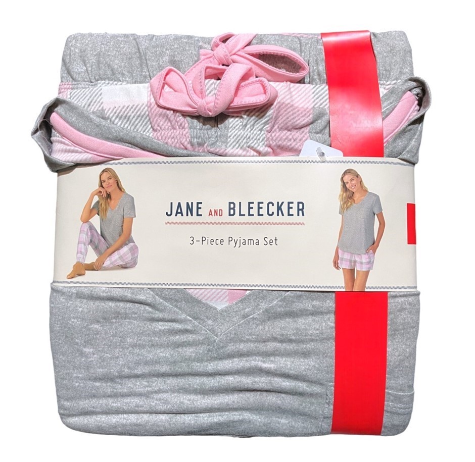3pc JANE&BLEECKER Women's PJ Set, Size M, Pink/Grey. Buyers Note - Discoun