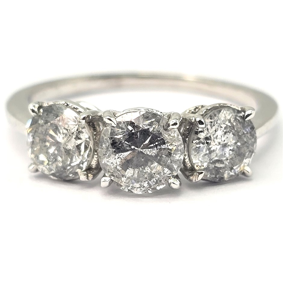 No Reserve 1.77ct Diamond Trilogy White Gold Engagement