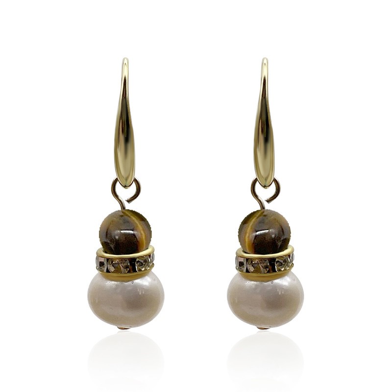 Freshwater Pearl With Tiger Eye Drop cheapest Earrings