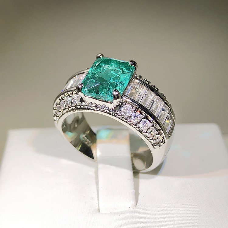 Elegant 18K Triple White Gold plated Lab Simulated Topaz Ring Size 7