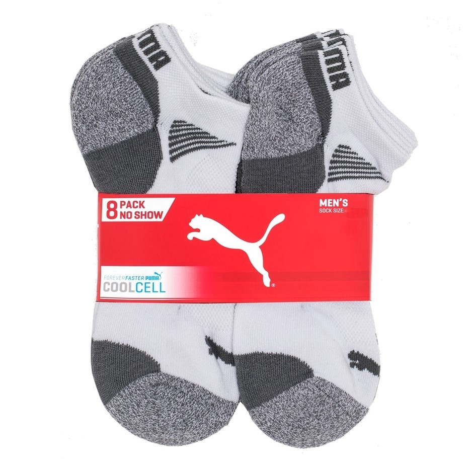 PUMA Men's 8 Pack CoolCell No Show Socks,Size 10-13, Polyester/Cotton, Whit