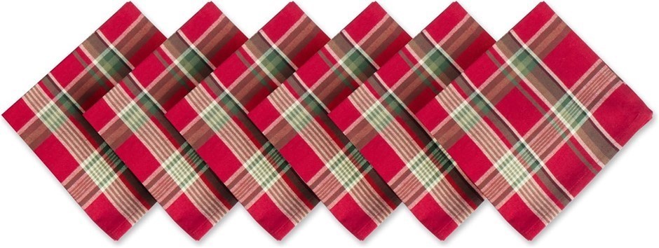 6pk DII Napkin Set, 18" x 18", 100% Cotton, Tango Red Plaid, CAMZ32807.