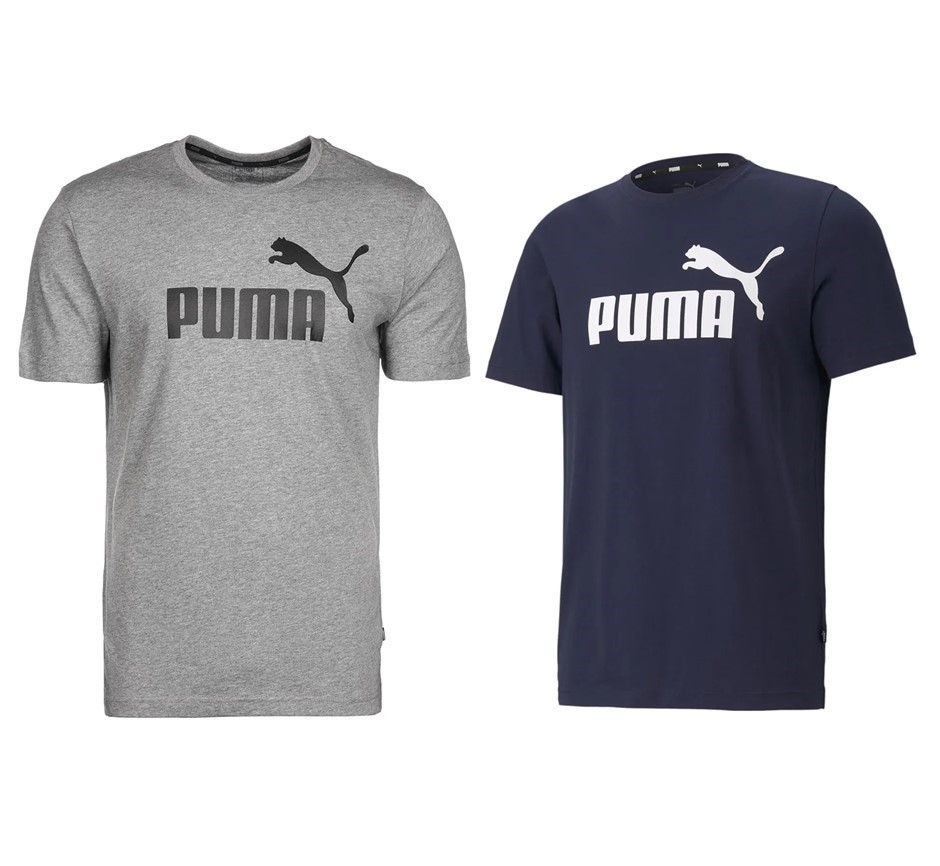 2 x PUMA Men's ESS Logo Tees, Size 2XL, 100% Cotton, Medium Grey Heather &