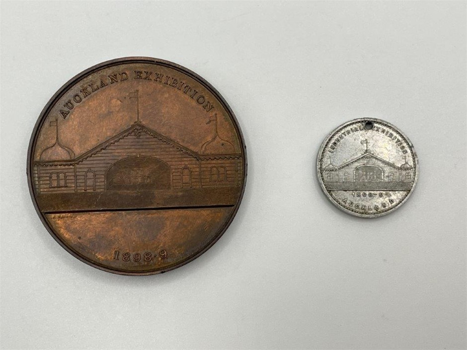 2 x 1898-9 Auckland Exhibition items struck in Bronze and Aluminium