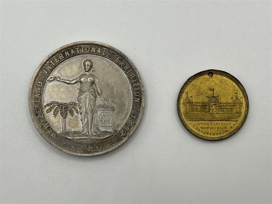 2 x 1882 NZ International Exhibition silver medals, extremely fine, rare