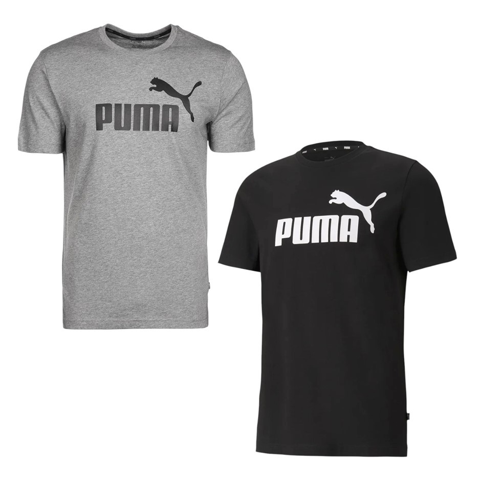 2 x PUMA Men's Essential Logo Tees, Size L, Cotton/Polyester, Black & Mediu