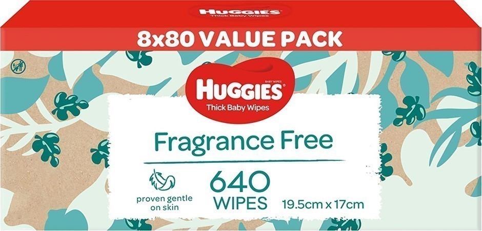 HUGGIES Thick Baby Wipes, Fragrance Free, Pack of 640 (8x 80 Wipes).