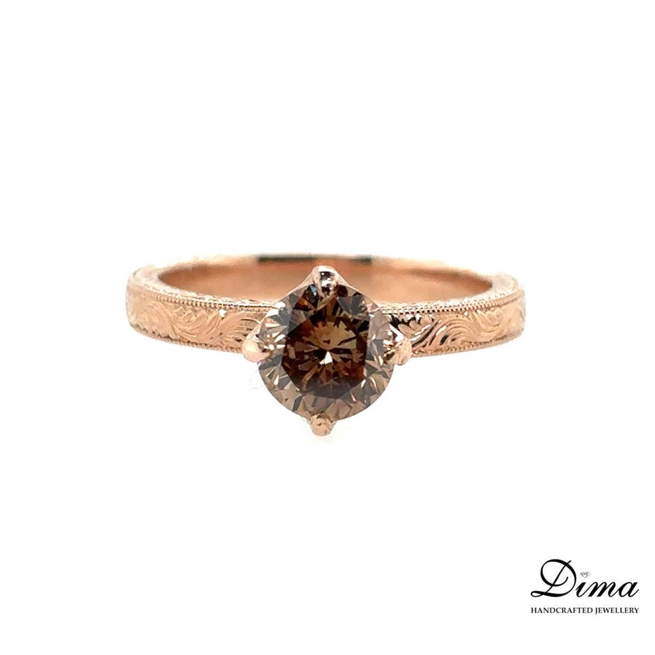 1.02ct Fancy Brown/SI2 With CGL Cert. Dia. Ring 14K Rose Gold